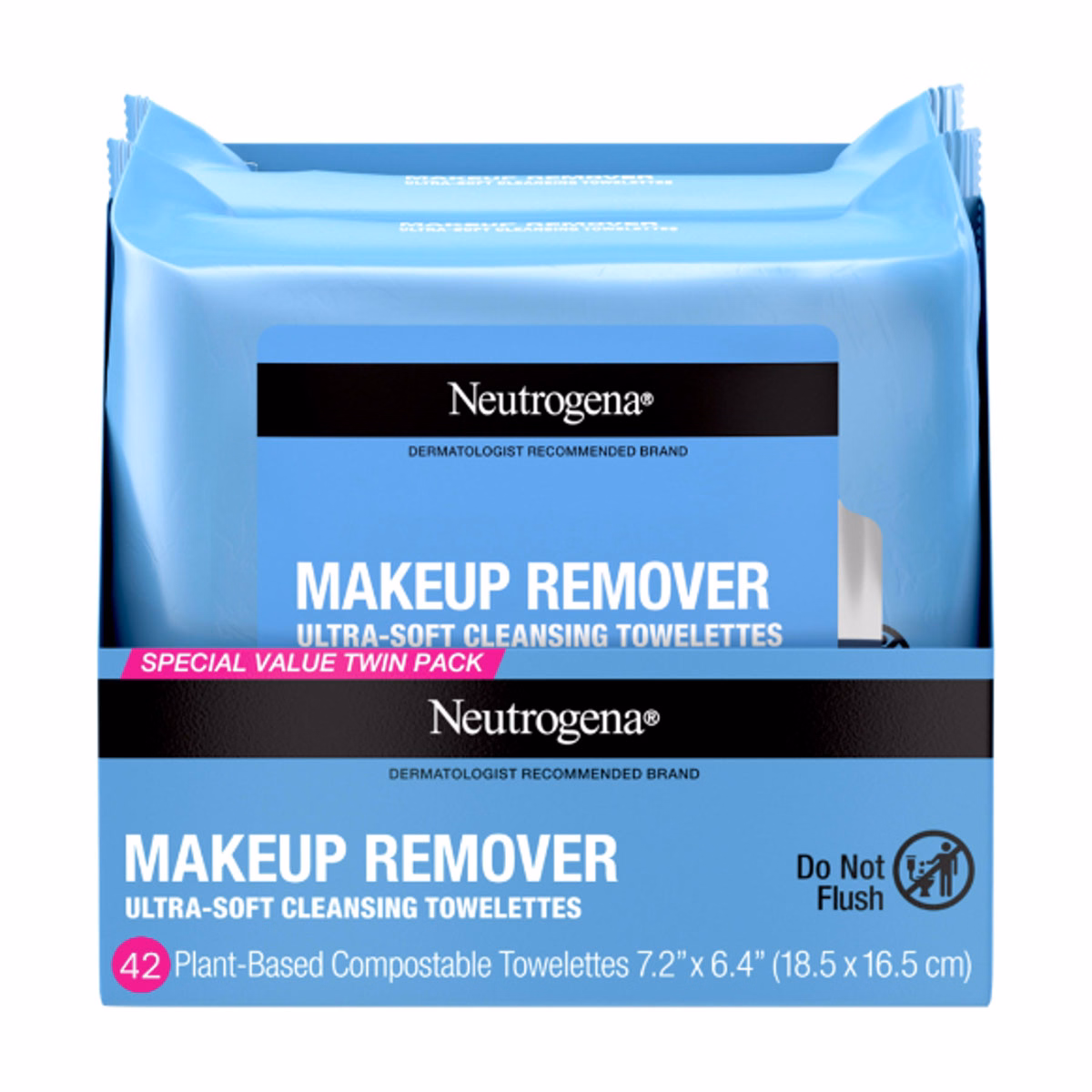 Neutrogena Makeup Remover Ultra-Soft Cleansing Towelettes Plant-Based Compostable Twin Pack 42 ct.